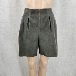 Vintage City Girl Women's Corduroy Shorts Olive Green Pleated Paperbag Cotton